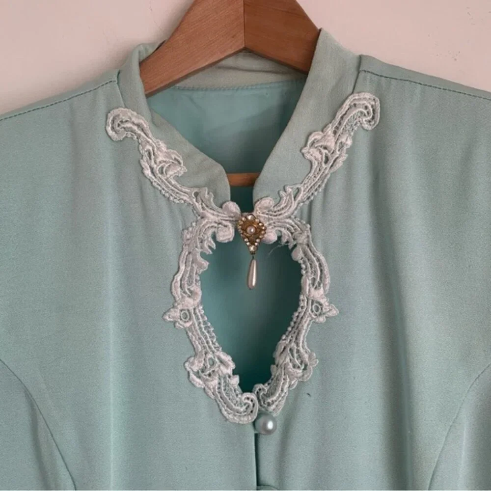 Vintage 80s Pastel Aqua Blue Skirt Suit Set